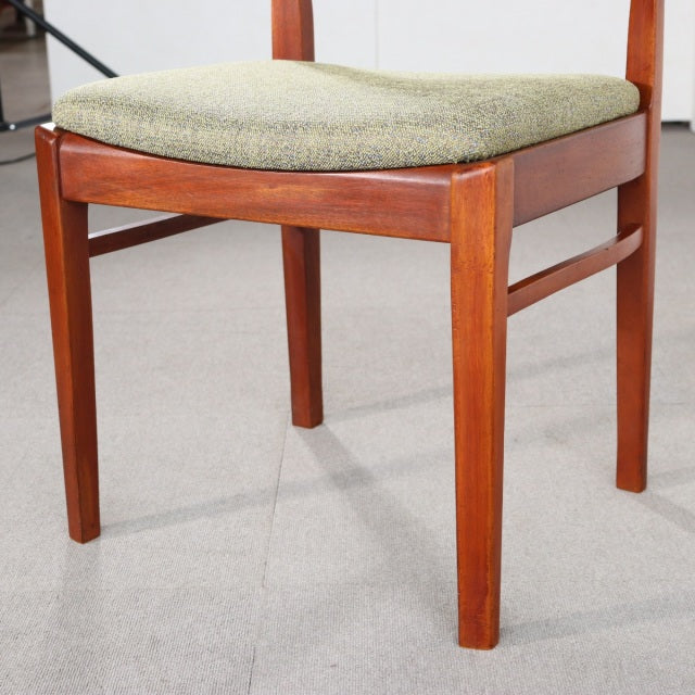 Mid-century British vintage dining chair in teak with clean lines and green upholstered seat from NATHAN.