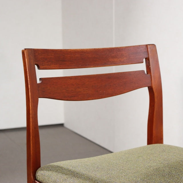 Vintage mid-century teak dining chair by NATHAN, British design with clean wood grain and green upholstered seat from.