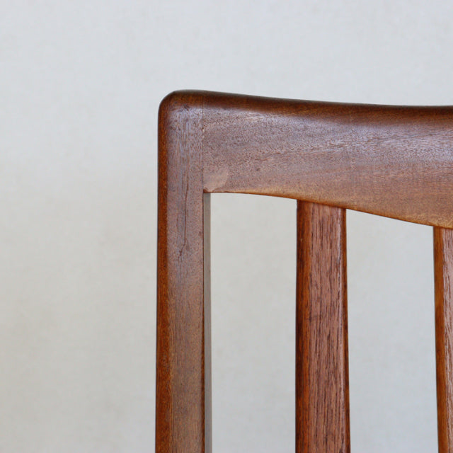 Vintage teak wood dining chair backrest from British G-PLAN Fresco series, mid-century Danish design with smooth grain and.