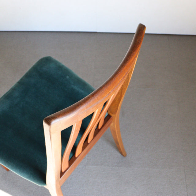Vintage G-Plan mid-century teak dining chair with teal upholstered seat and curved backrest slats, British design with sleek .