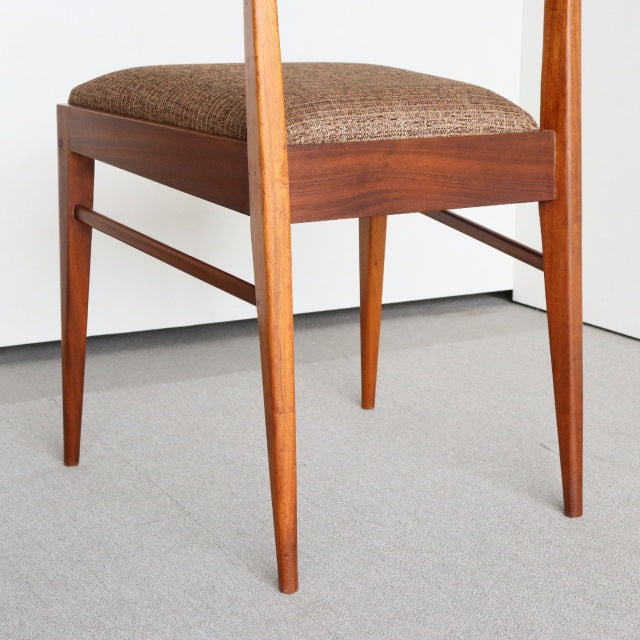 Vintage teak dining chair by McIntosh with tapered legs and textured brown upholstered seat, British mid-century Danish.