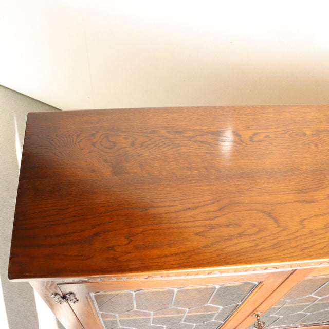 Mid-century British teak Jaycee cabinet top with rich wood grain and polished finish.