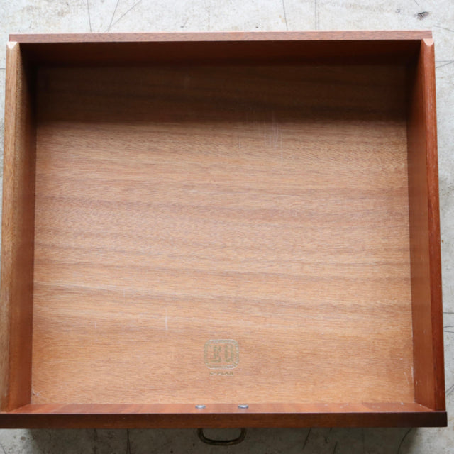 Vintage British teak mid-century G-Plan tray with rich wood grain and square form.