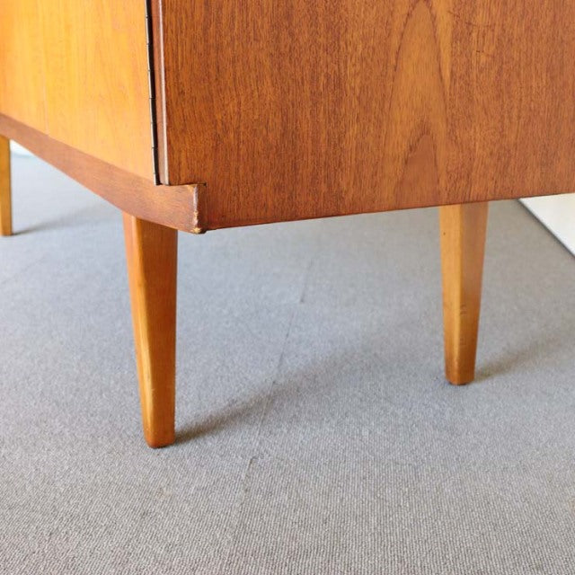 Mid-century British vintage teak sideboard leg with rich wood grain and tapered design from Denmark style.