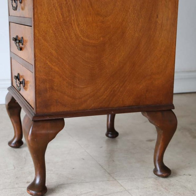 Mid-century British vintage walnut record cabinet leg with curved Queen Anne style and visible wood grain.