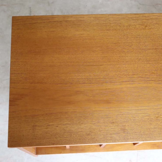 Mid-century vintage teak TV board top with smooth wood grain and warm British-Denmark style finish.
