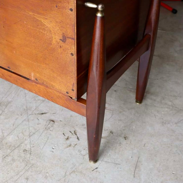 Vintage teak sideboard leg with tapered mid-century British design and brass-capped feet from Elliotts of Newbury.