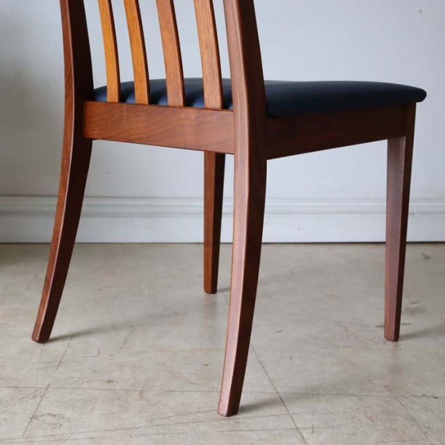 Set of four vintage G-PLAN Fresco dining chairs in dark blue upholstery with teak frames, mid-century British design,.