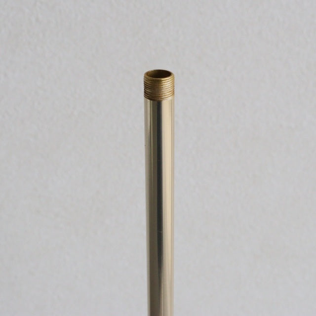 Brass trombone mouthpiece, polished vintage metal with smooth cylindrical shape and threaded end, mid-century British style.
