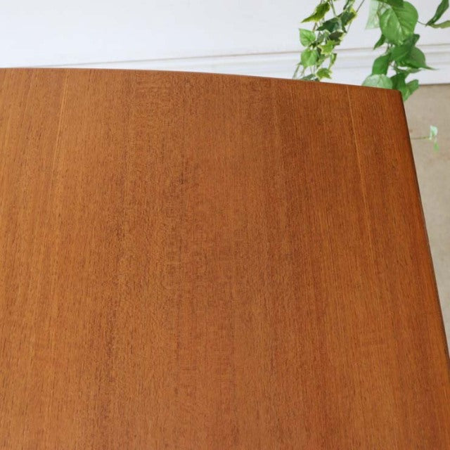 Vintage mid-century teak dining table top with smooth grain, classic British design by McIntosh.