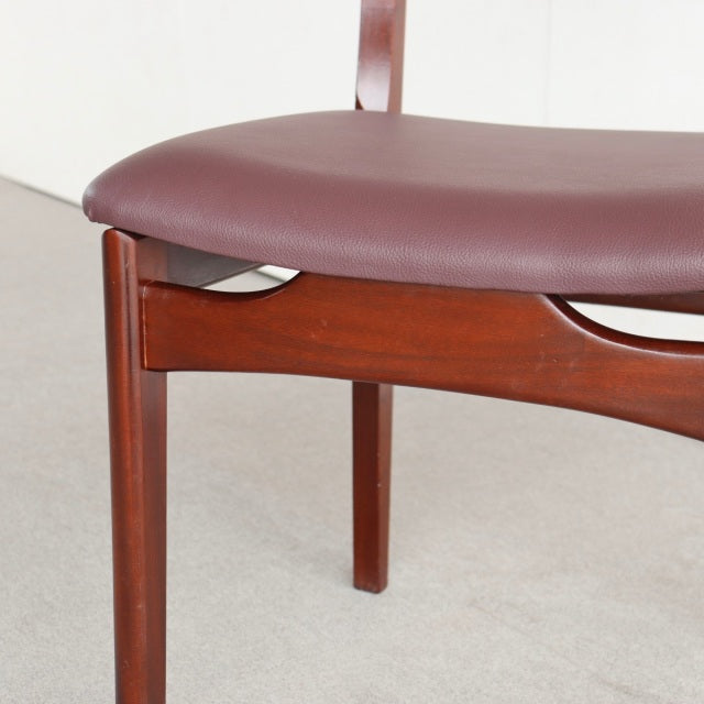 Vintage teak Younger's mid-century British dining chair with smooth wood grain and brown upholstered seat.