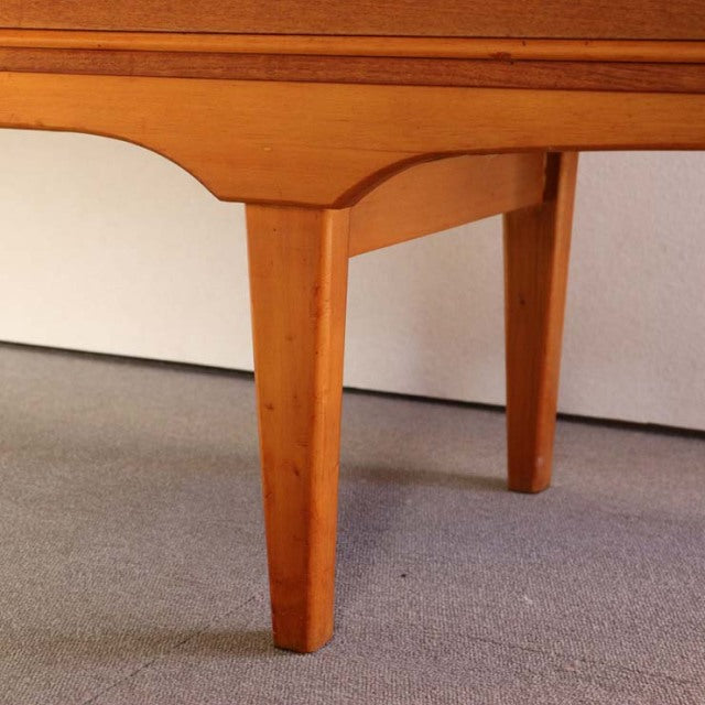 Mid-century vintage teak sideboard leg with tapered wooden design and warm grain, British Denmark style.