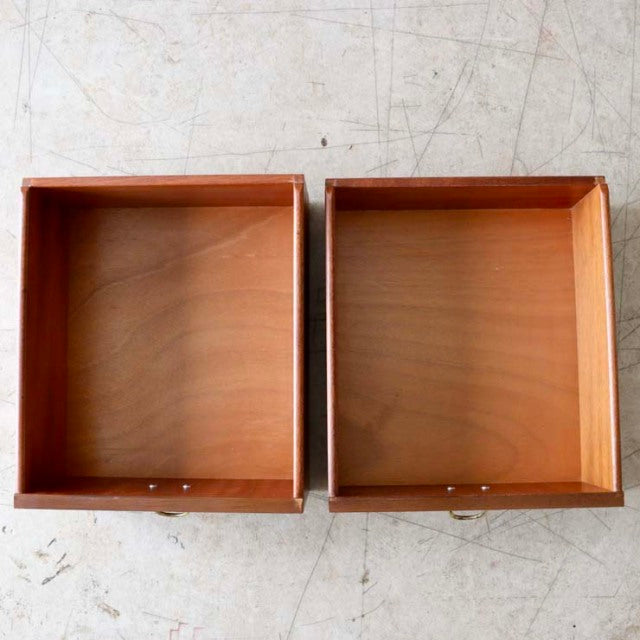 Pair of vintage teak G-PLAN desk drawers with visible wood grain, British mid-century design.