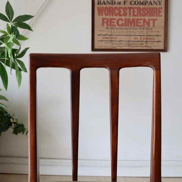 Vintage teak dining chair by A.Younger Ltd with clean British mid-century design, slender tapered legs, and smooth wood.