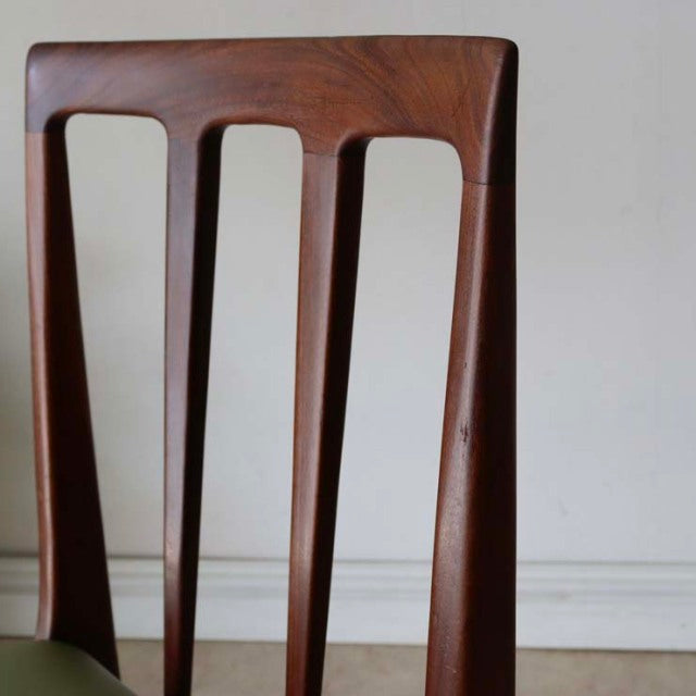 Mid-century British vintage teak dining chair by A. Younger Ltd, slender vertical slats, rich wood grain, sleek tapered legs.