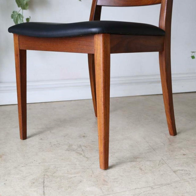 Set of four vintage G-Plan ladder back dining chairs in teak with black leather seats, mid-century British design from.