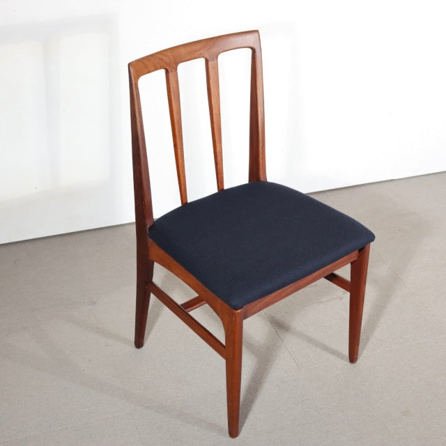 Vintage mid-century YOUNGER teak dining chair with sleek vertical slats and navy upholstered seat, British design from.