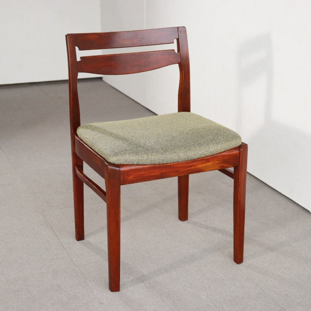 Vintage mid-century teak dining chair by Nathan with British-Denmark design, green upholstered seat, smooth curved backrest, .