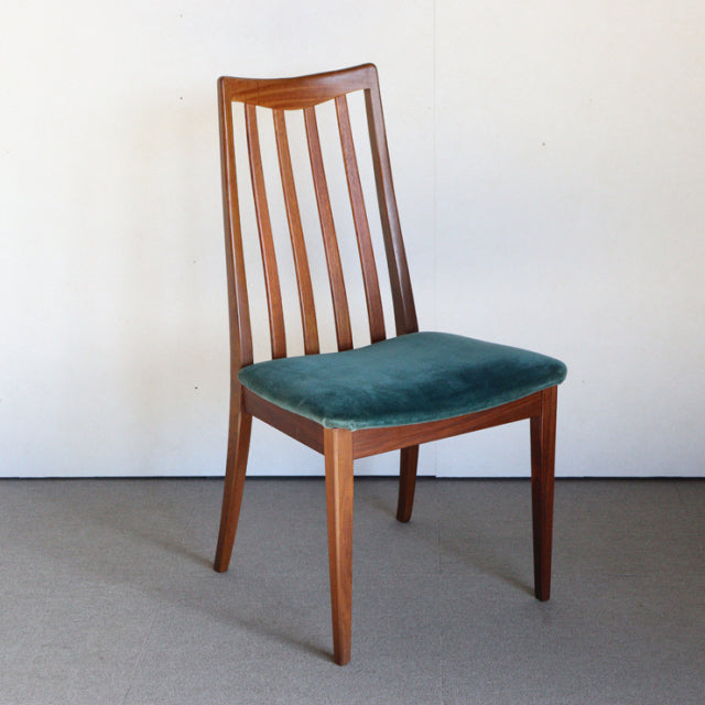 Vintage mid-century G-PLAN teak dining chair with vertical slatted back and teal green upholstered seat, British design with .