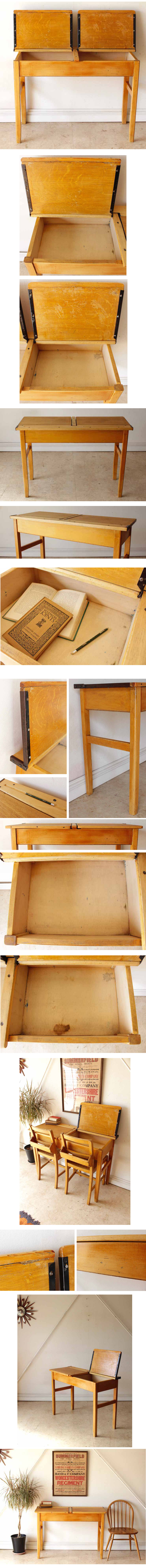 イギリス製ビンテージ・ダブルスクールデスク学習机【大人もOK】アンティーク・ブロカント・年代物