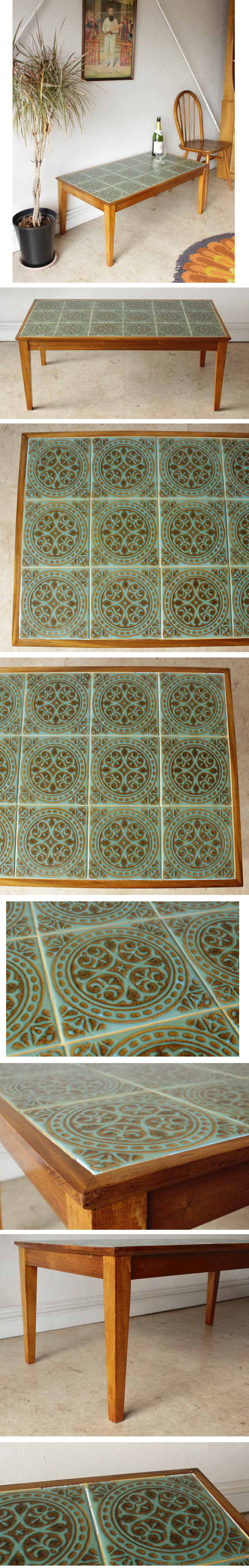 イギリス・コ－ヒーテーブル・タイル・ビンテージ・アンティーク・北欧