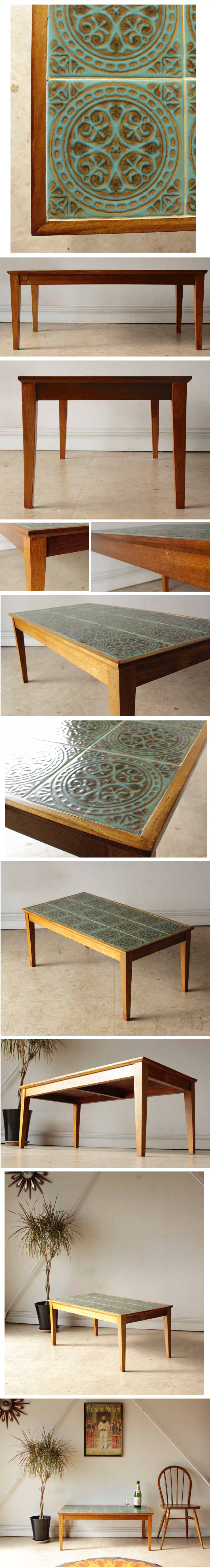 イギリス・コ－ヒーテーブル・タイル・ビンテージ・アンティーク・北欧