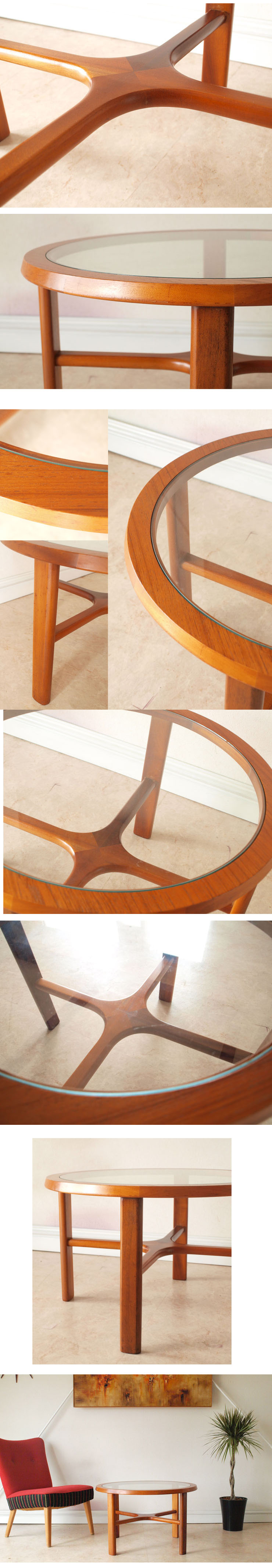 ビンテージ・チーク・コーヒーテーブル・イギリス・センターテーブル・ローテーブル・ガラス・ネイサン・家具