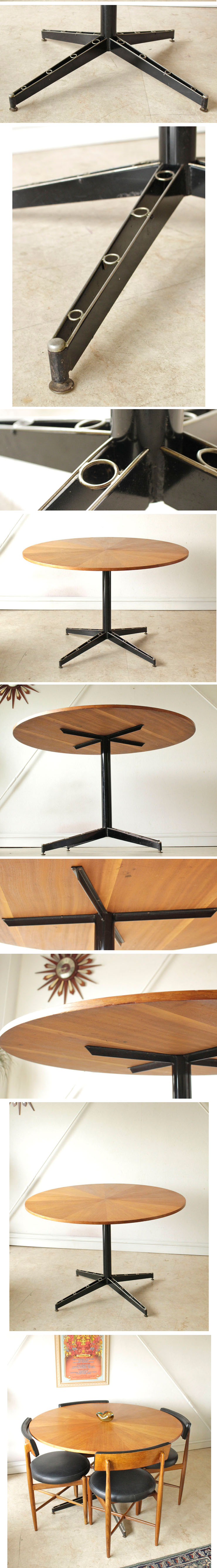 イギリス・ダイニングテーブル・チーク・アイアン・円卓・鉄足・ビンテージ・アンティーク・ミッドセンチュリー