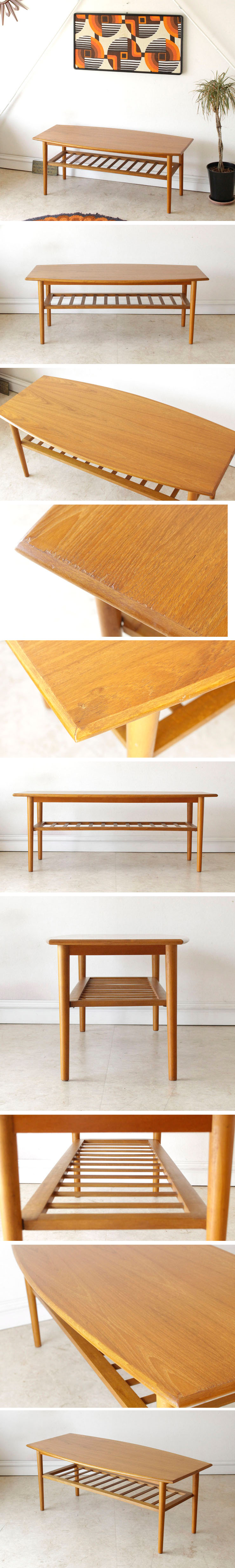 イギリス・コーヒーテーブル・センターテーブル・チーク・マガジンラック・ビンテージ・アンティーク