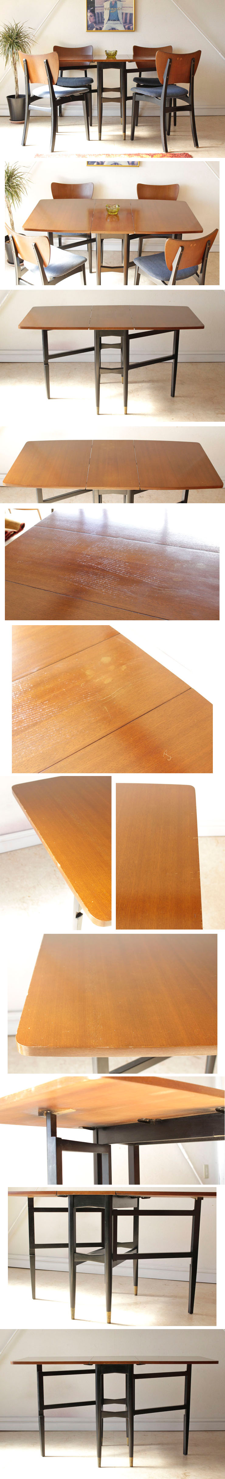 ダイニングテーブル・ダイニングチェア・５点セット・ゲートレッグ・ドロップリーフ・イギリス・ビンテージ・ミッドセンチュリー