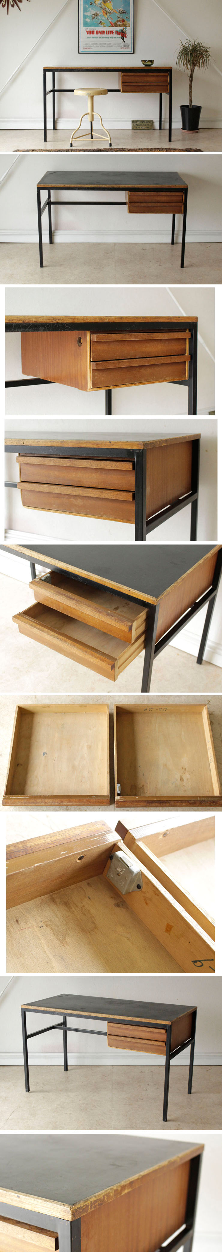 イギリス・デスク・アイアン・パソコンデスク・作業台・シャビー・ビンテージ・アンティーク