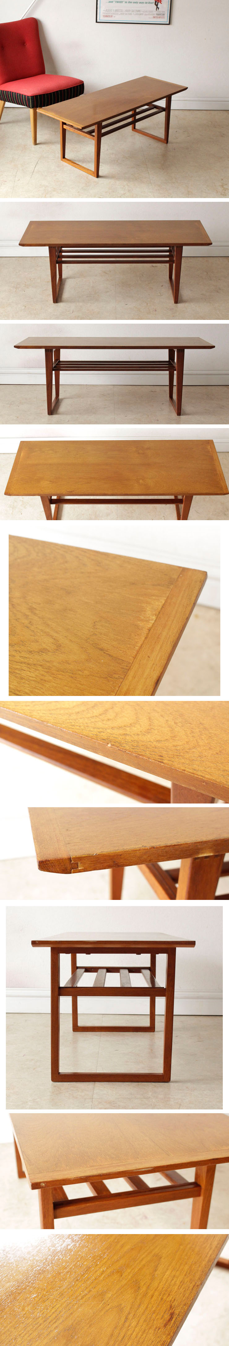 イギリス・コーヒーテーブル・センターテーブル・マガジンラック・チーク・ビンテージ・アンティーク