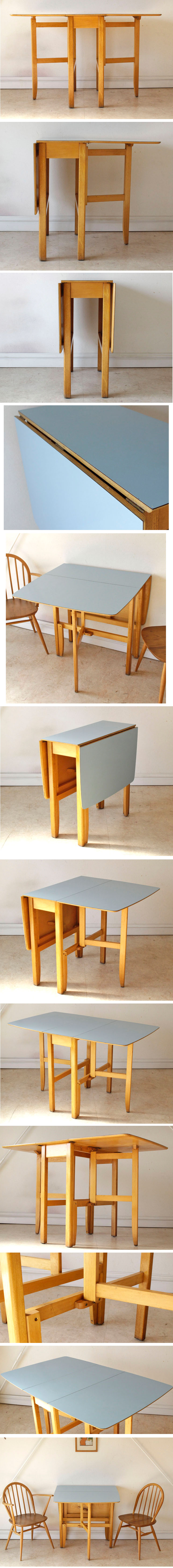 イギリス・ダイニングテーブル・Formica・シャビー・アンティーク・ビンテージ・ブルー