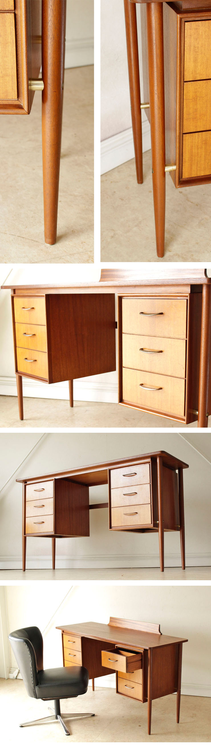 イギリス・デスク・机・チーク・ビンテージ・アンティーク・ミッドセンチュリー