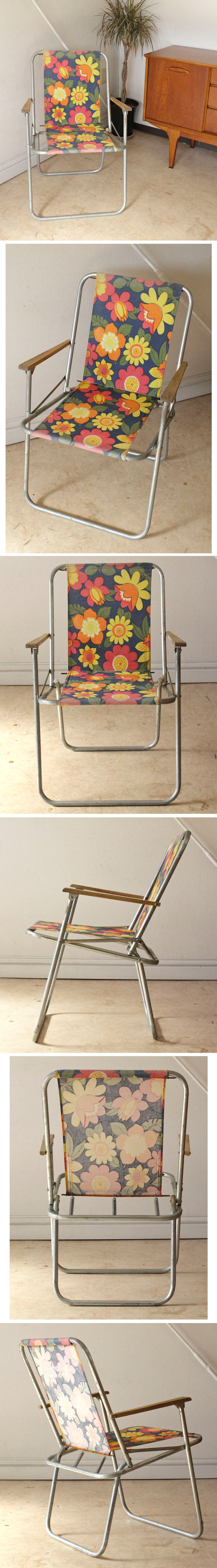 二つとないヴィンテージ花柄デザイン。イギリス製折りたたみ椅子