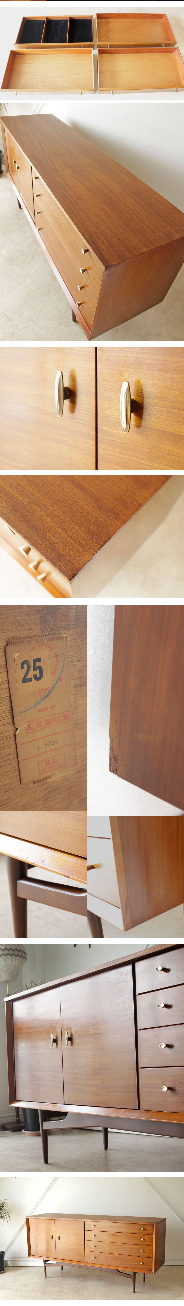 英国アンティーク◇Lebusリーバス製サイドボード/チーク材/ジープラン/店舗什器/ディスプレイ/イギリスビンテージ/ヴィンテージ家具 HARRIS LEBUS（ハリス・リーブス）のアンティーク家具、ガラス扉の