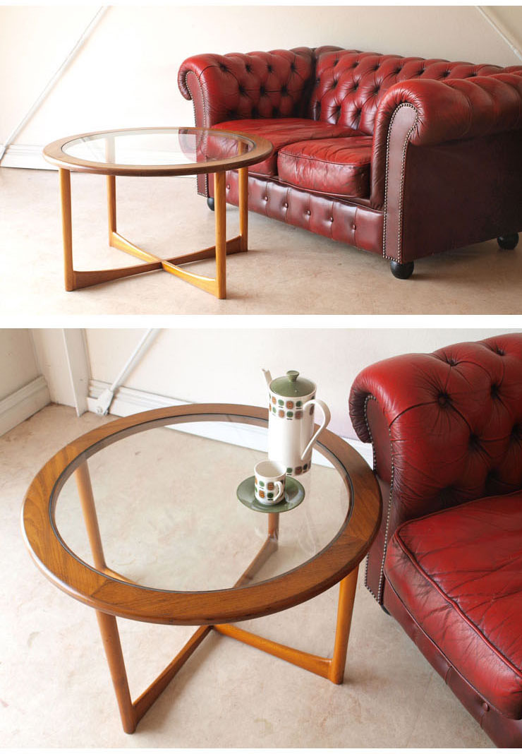 McIntosh・マッキントッシュ・テーブル・円形・ガラス・チーク・ミッドセンチュリー・ビンテージ・アンティーク