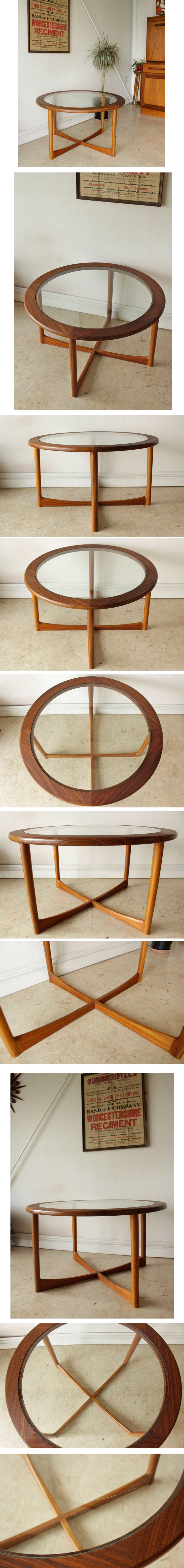 McIntosh・マッキントッシュ・テーブル・円形・ガラス・チーク・ミッドセンチュリー・ビンテージ・アンティーク