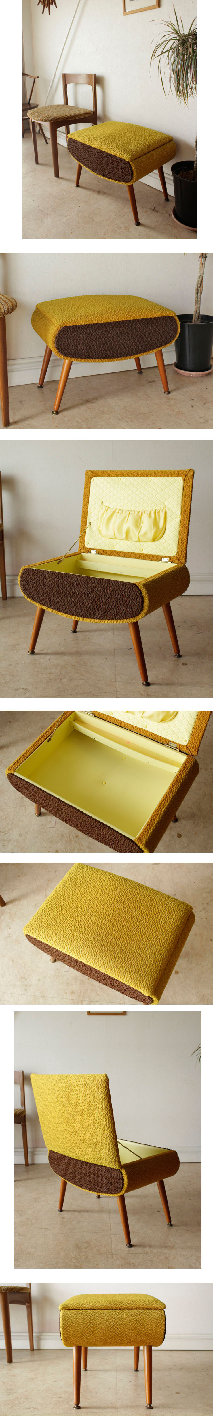 スツール・ビンテージ・イギリス・裁縫箱・ソーイングボックス・マスタード