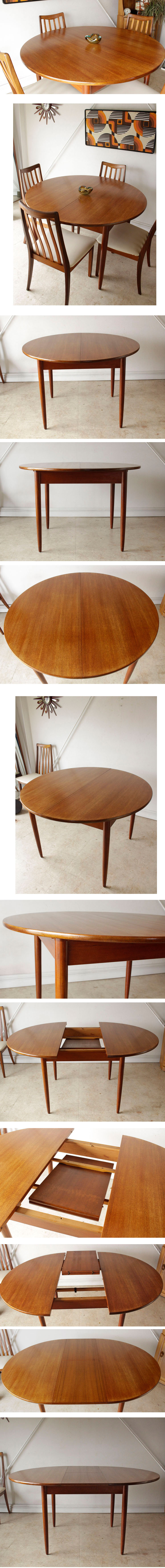 ビンテージ,ラウンド,テーブル,エクステンション,伸張,チーク,円卓,北欧,イギリス,ダイニング