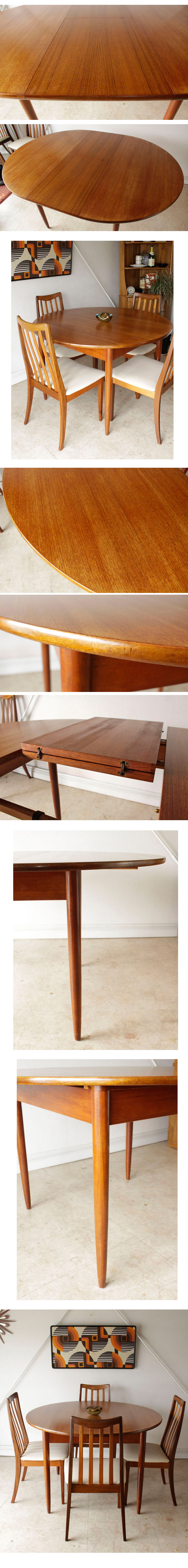 ビンテージ,ラウンド,テーブル,エクステンション,伸張,チーク,円卓,北欧,イギリス,ダイニング