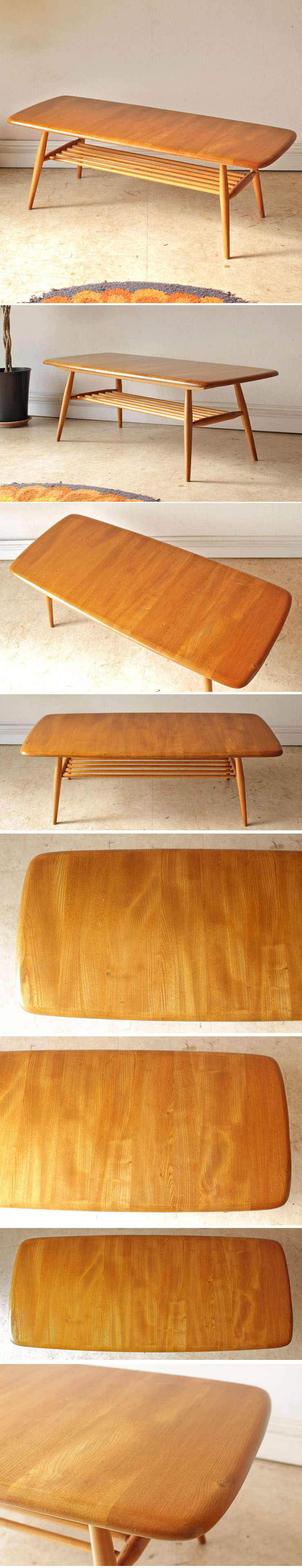 Ercolアーコール・無垢コーヒーテーブル・ローテーブル【マガジンラック付き】イギリス製ビンテージ・アンティーク家具