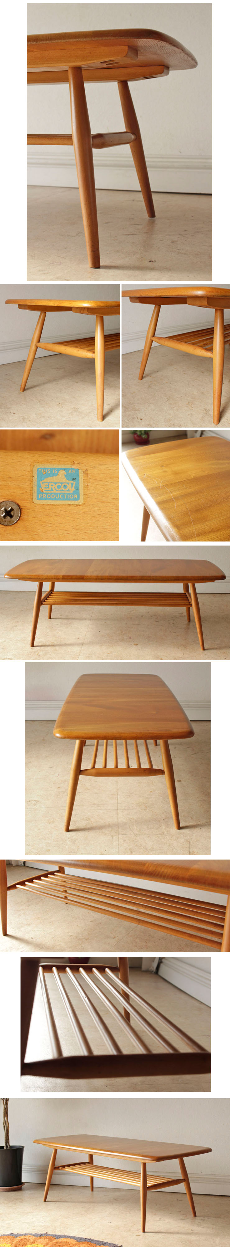 Ercolアーコール・無垢コーヒーテーブル・ローテーブル【マガジンラック付き】イギリス製ビンテージ・アンティーク家具