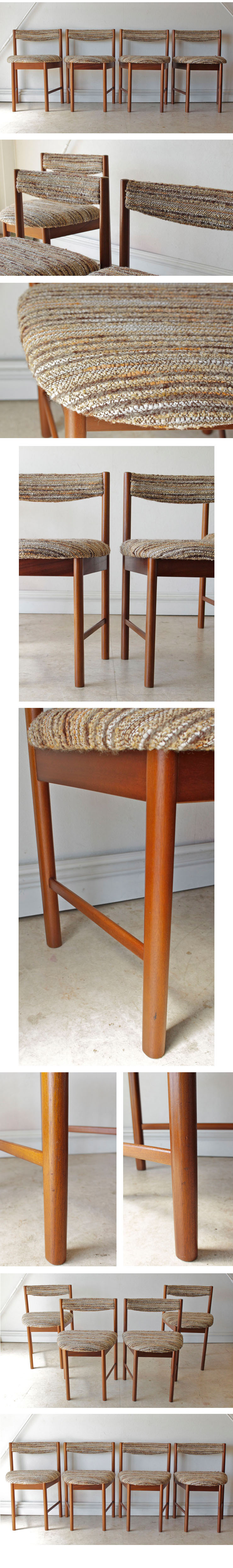 イギリス製・ビンテージ・マッキントッシュ・ダイニングチェアー・布製・4脚・アンティーク