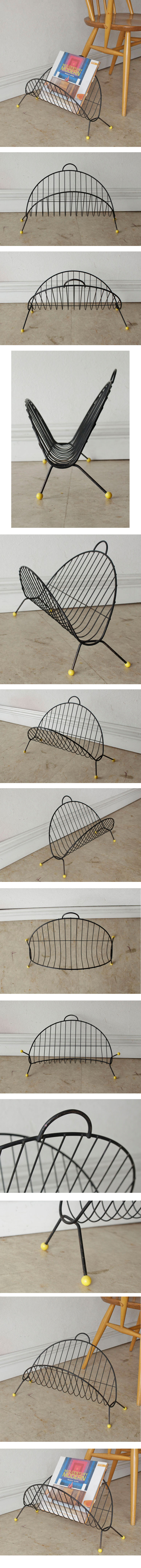 イギリス製・マガジンラック・ワイヤー・ビンテージ・ブラック・アンティーク