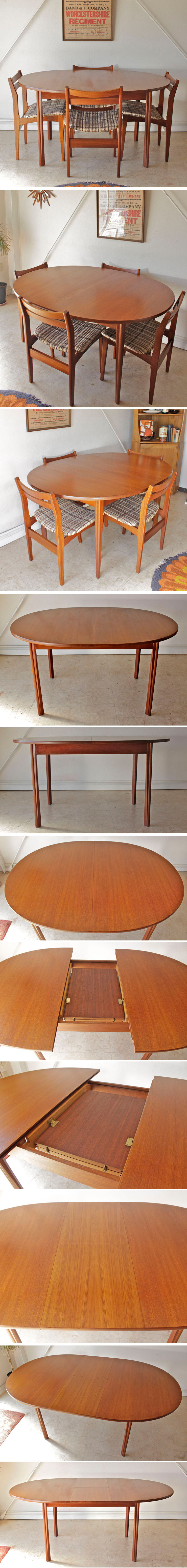 Portwood furniture　ポートウッドファニチャー・伸張式ダイニングテーブル5点セット・椅子・イギリス北欧ビンテージ家具