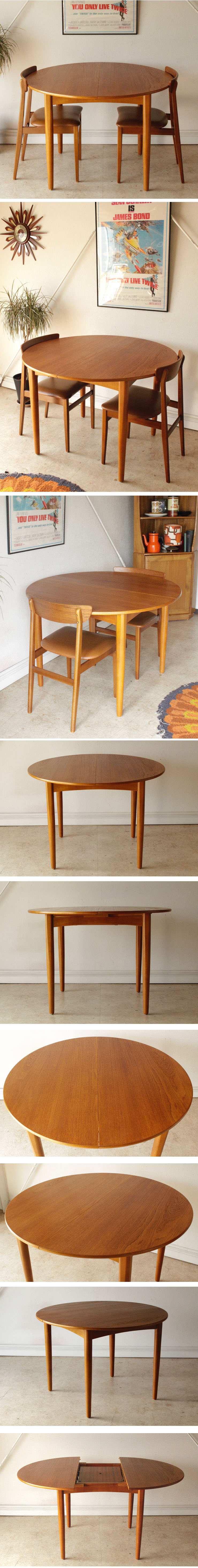 ビンテージ,ラウンド,テーブル,エクステンション,伸張,チーク,円卓,北欧,イギリス,ダイニング