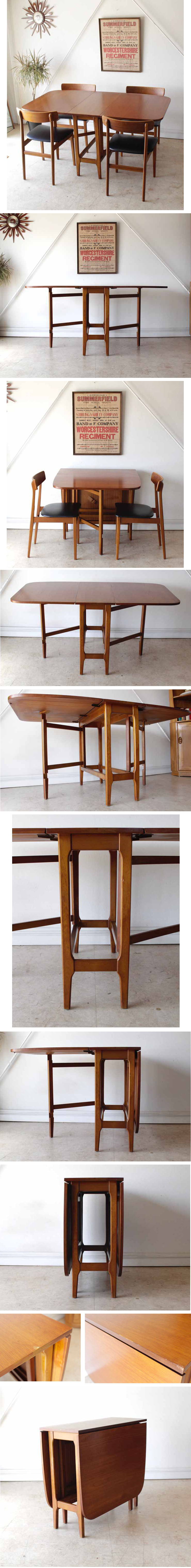 ダイニングテーブル・ドロップリーフ・チーク・ビンテージ・アンティーク・北欧・輸入家具