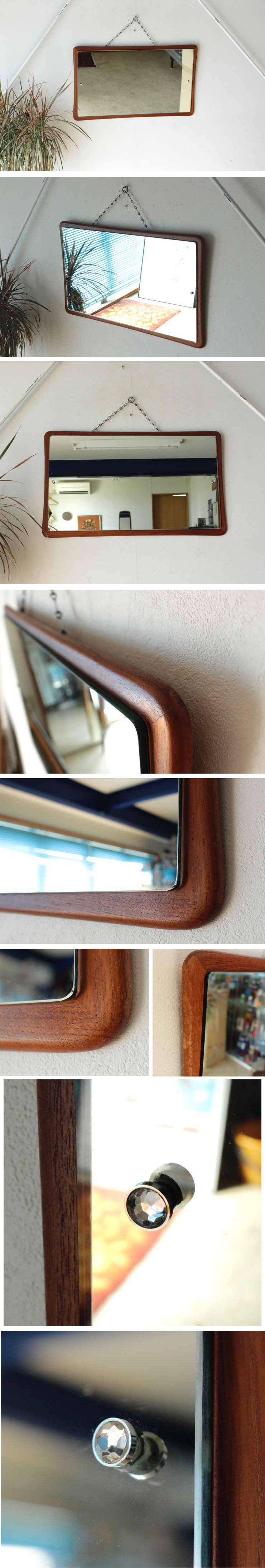 ミラー・鏡・ビンテージ・チーク・北欧・ミッドセンチュリー