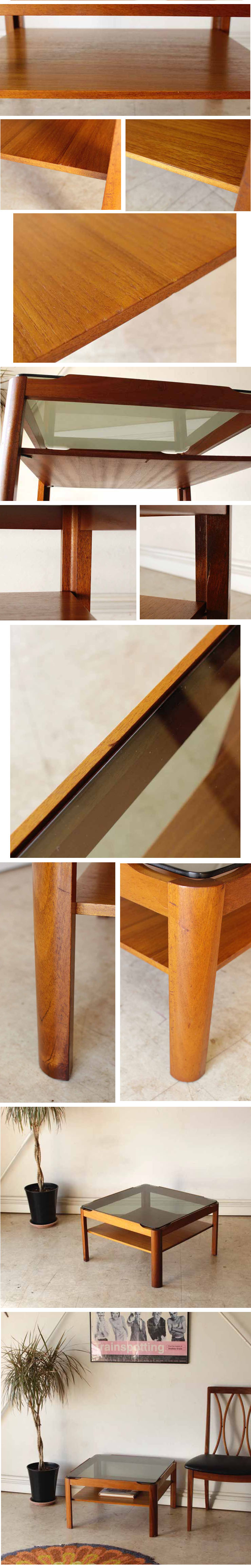 コーヒーテーブル・ガラス・マガジンラック・ビンテージ・チーク・ミッドセンチュリー・アンティーク・北欧